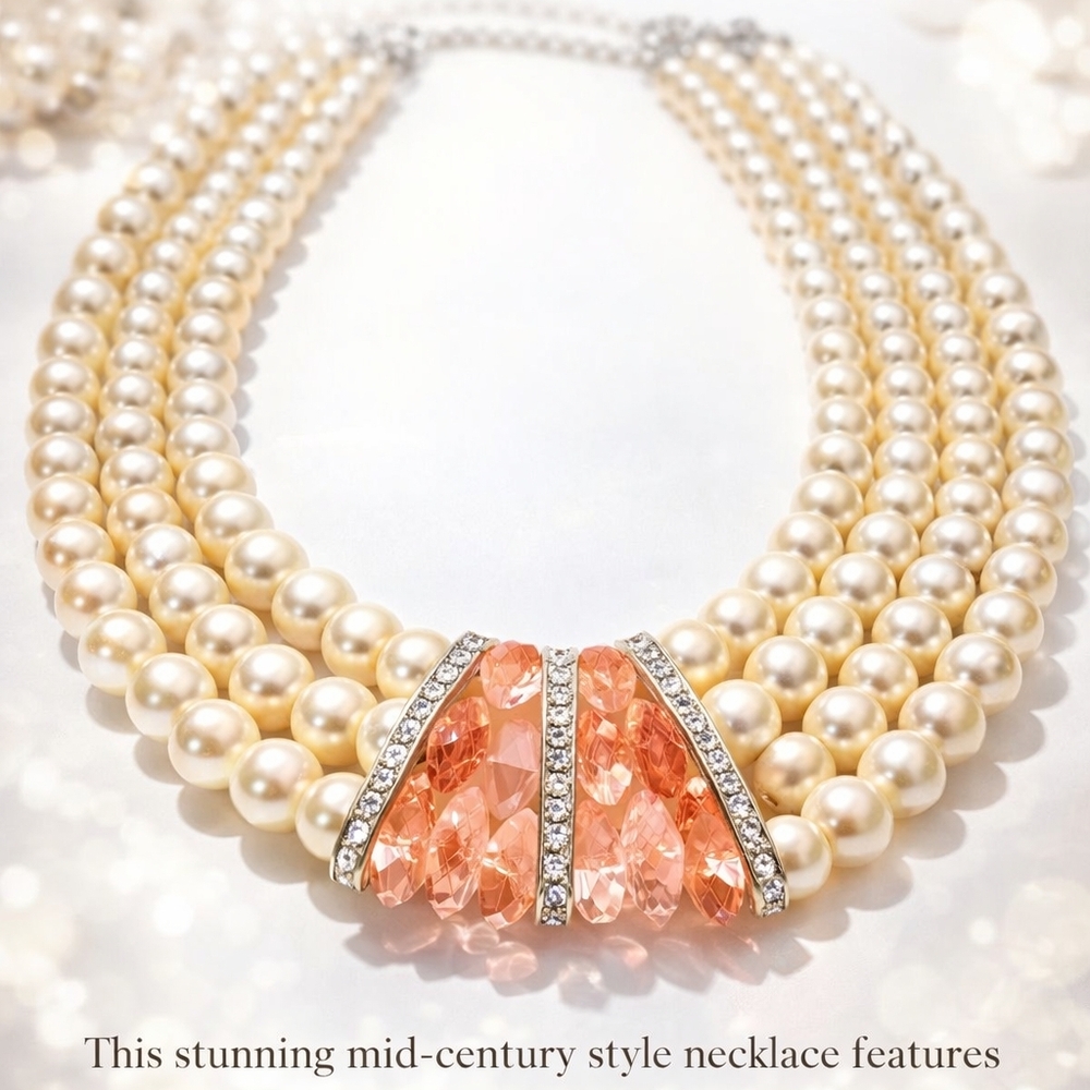 Vintage Statement Piece Elegant Pearl and Crystal Necklace.